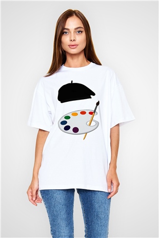 Ressam Beyaz Unisex Oversize Tişört T-Shirt
