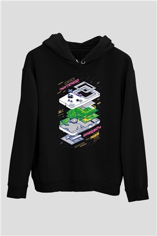 Retro GameboySiyah  Unisex Hoodie