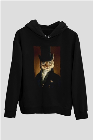 Retro Kedi Tablo Siyah  Unisex Hoodie