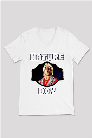 Ric Flair Beyaz Unisex  V Yaka Tişört