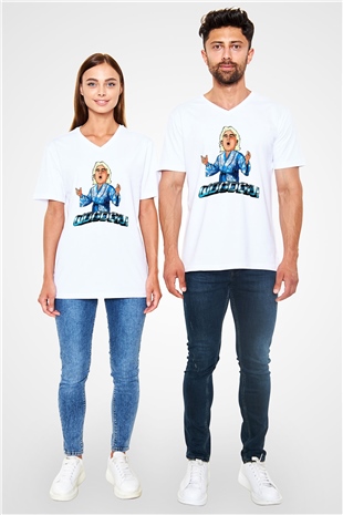 Ric Flair Beyaz Unisex  V Yaka Tişört