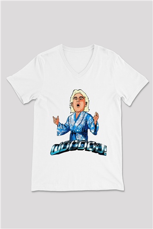 Ric Flair Beyaz Unisex  V Yaka Tişört