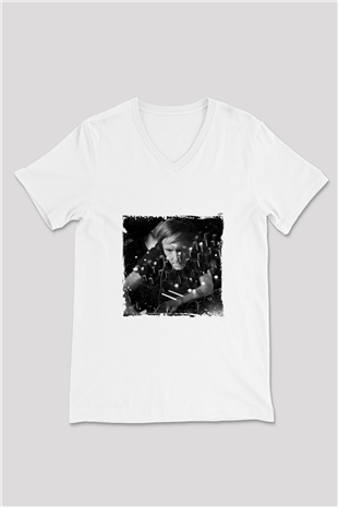 Richie Hawtin Baskılı Beyaz V Yaka Unisex Tişört