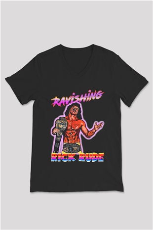 Rick Rude Siyah Unisex  V Yaka Tişört
