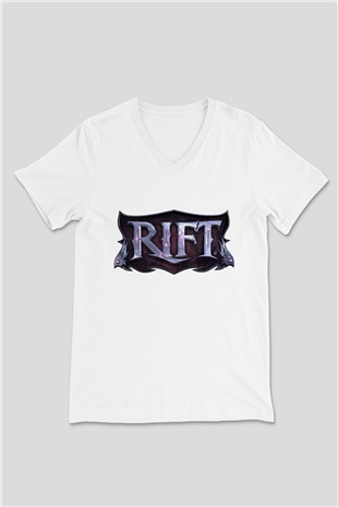 Rift Beyaz Unisex V Yaka Tişört