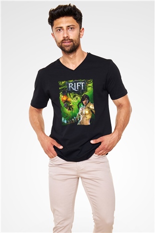 Rift Siyah Unisex V Yaka Tişört