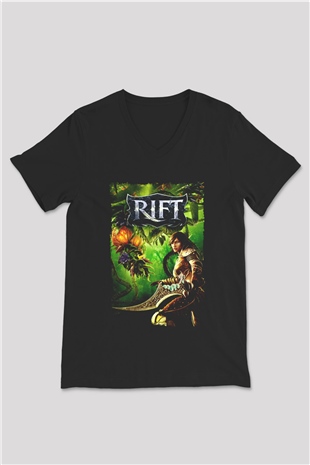 Rift Siyah Unisex V Yaka Tişört
