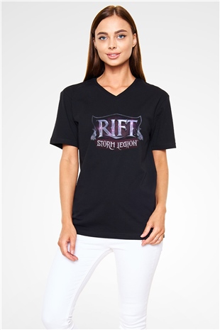 Rift Siyah Unisex V Yaka Tişört