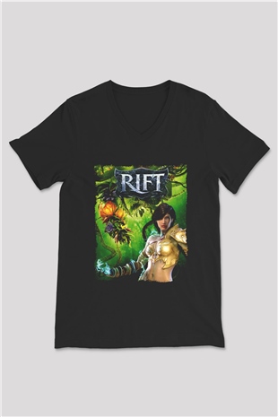 Rift Siyah Unisex V Yaka Tişört