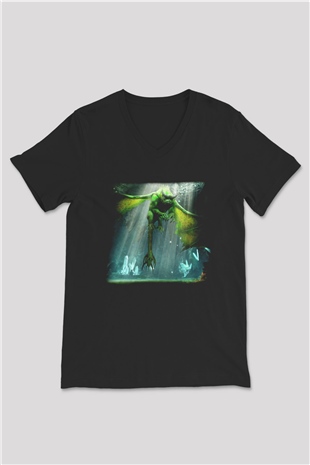 Rift Siyah Unisex V Yaka Tişört T-Shirt