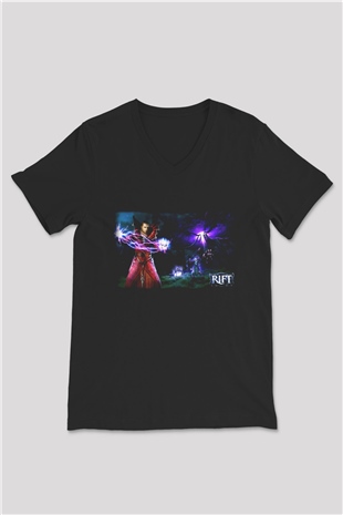 Rift Siyah Unisex V Yaka Tişört T-Shirt
