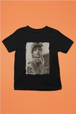 Rihanna Baskılı Siyah Unisex Çocuk Tişört