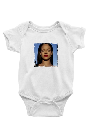 Rihanna Baskılı Unisex Beyaz Bebek Body - Zıbın