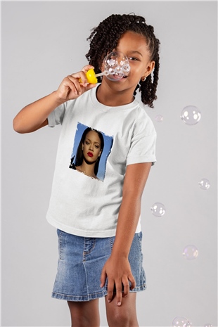 Rihanna Baskılı Unisex Beyaz Çocuk Tişört