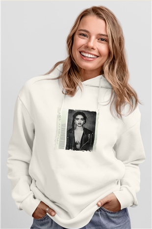 Rihanna Baskılı Unisex Beyaz Kapüşonlu Sweatshirt