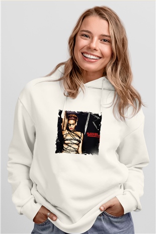 Rihanna Baskılı Unisex Beyaz Kapüşonlu Sweatshirt