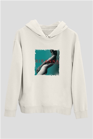 Rihanna Baskılı Unisex Beyaz Kapüşonlu Sweatshirt