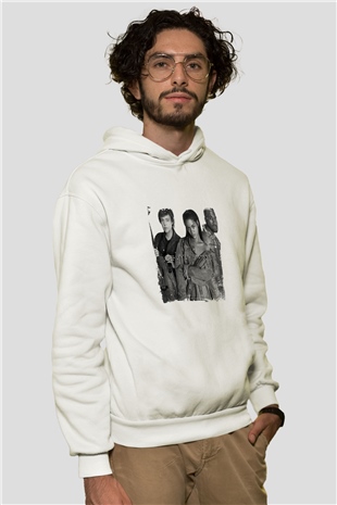 Rihanna Baskılı Unisex Beyaz Kapüşonlu Sweatshirt
