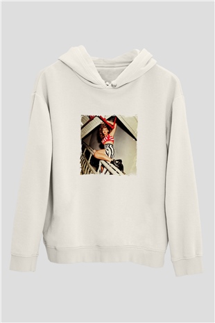 Rihanna Baskılı Unisex Beyaz Kapüşonlu Sweatshirt