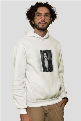 Rihanna Baskılı Unisex Beyaz Kapüşonlu Sweatshirt