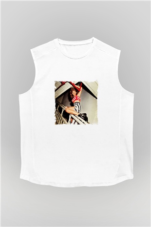 Rihanna Baskılı Unisex Beyaz Kolsuz Tişört