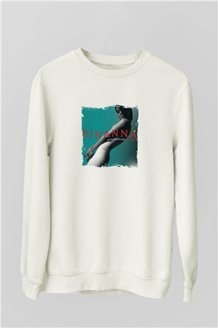 Rihanna Baskılı Unisex Beyaz Sweatshirt