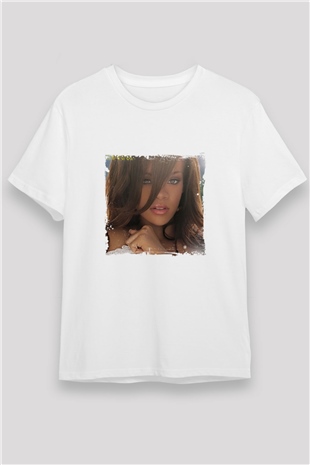 Rihanna Baskılı Unisex Beyaz Tişört