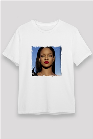 Rihanna Baskılı Unisex Beyaz Tişört