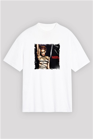 Rihanna Baskılı Oversize Beyaz Tişört