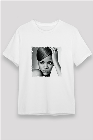 Rihanna Baskılı Unisex Beyaz Tişört