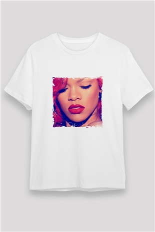 Rihanna Baskılı Unisex Beyaz Tişört