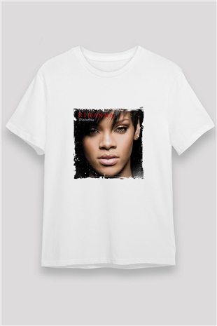 Rihanna Baskılı Unisex Beyaz Tişört