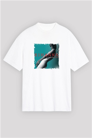 Rihanna Baskılı Oversize Beyaz Tişört