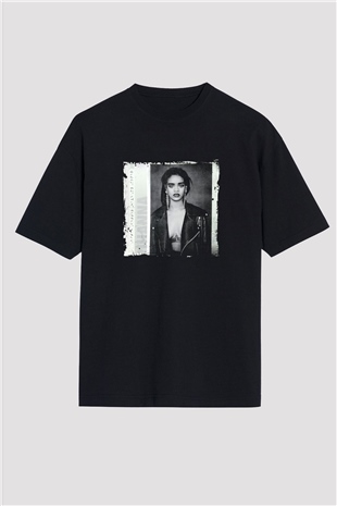 Rihanna Baskılı Unisex Oversize Siyah Tişört
