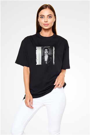 Rihanna Baskılı Unisex Oversize Siyah Tişört