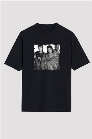 Rihanna Baskılı Unisex Oversize Siyah Tişört
