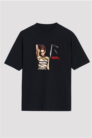 Rihanna Baskılı Unisex Oversize Siyah Tişört