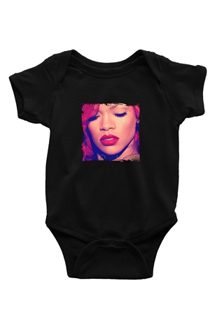 Rihanna Baskılı Unisex Siyah Bebek Body - Zıbın