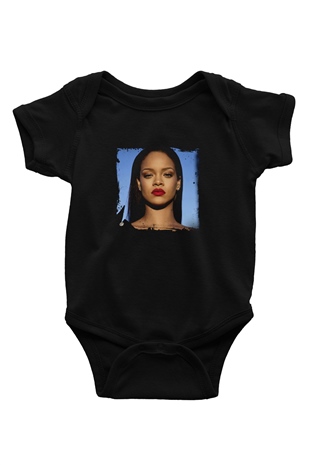 Rihanna Baskılı Unisex Siyah Bebek Body - Zıbın