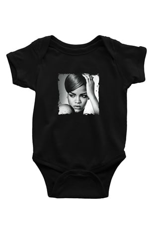 Rihanna Baskılı Unisex Siyah Bebek Body - Zıbın