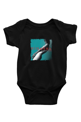 Rihanna Baskılı Unisex Siyah Bebek Body - Zıbın