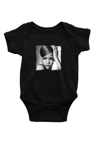 Rihanna Baskılı Unisex Siyah Bebek Body - Zıbın