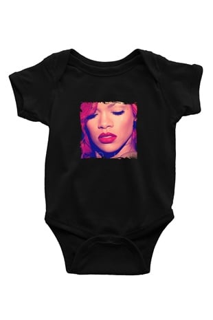 Rihanna Baskılı Unisex Siyah Bebek Body - Zıbın