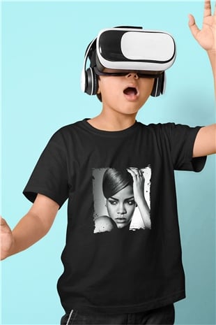 Rihanna Baskılı Unisex Siyah Çocuk Tişört
