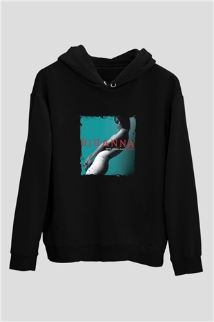 Rihanna Baskılı Unisex Siyah Hoodie