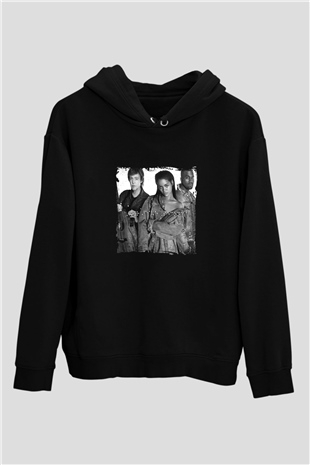 Rihanna Baskılı Unisex Siyah Hoodie