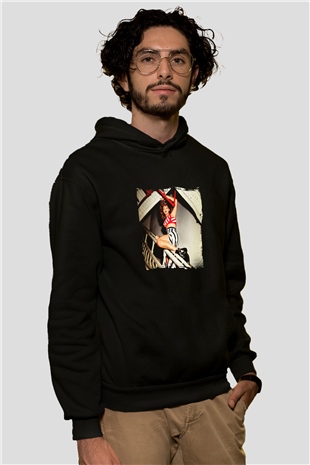 Rihanna Baskılı Unisex Siyah Hoodie