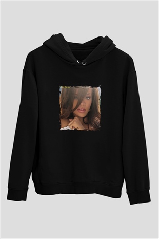 Rihanna Baskılı Unisex Siyah Hoodie