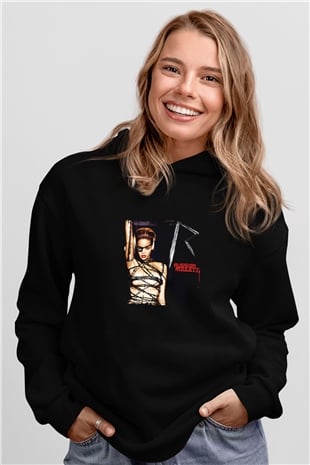 Rihanna Baskılı Unisex Siyah Hoodie