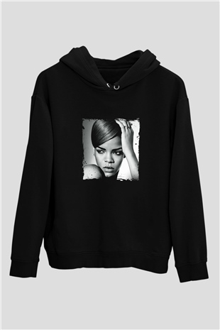 Rihanna Baskılı Unisex Siyah Hoodie